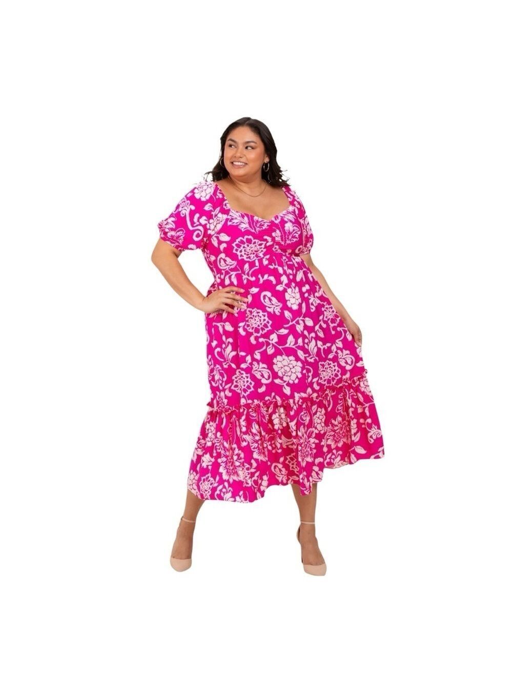 Floral Pink Plus size Midi Dress 1X